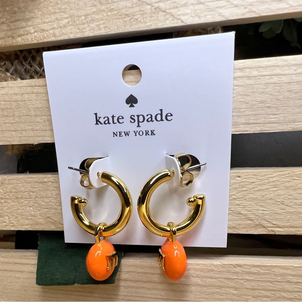 Kate Spade Gold/Orange M&M hoop earrings - Picture 3 of 7